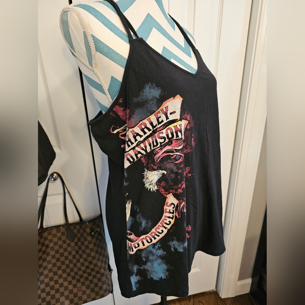 Harley-Davidson Black and Red Graphic Tank Top. Wmns XXL. DBL SPAGETTI STRAP